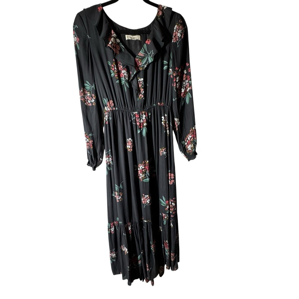 Loft Maxi Dress‎ Gray Floral Maxi Long Sleeve Cotattagecore Prairie